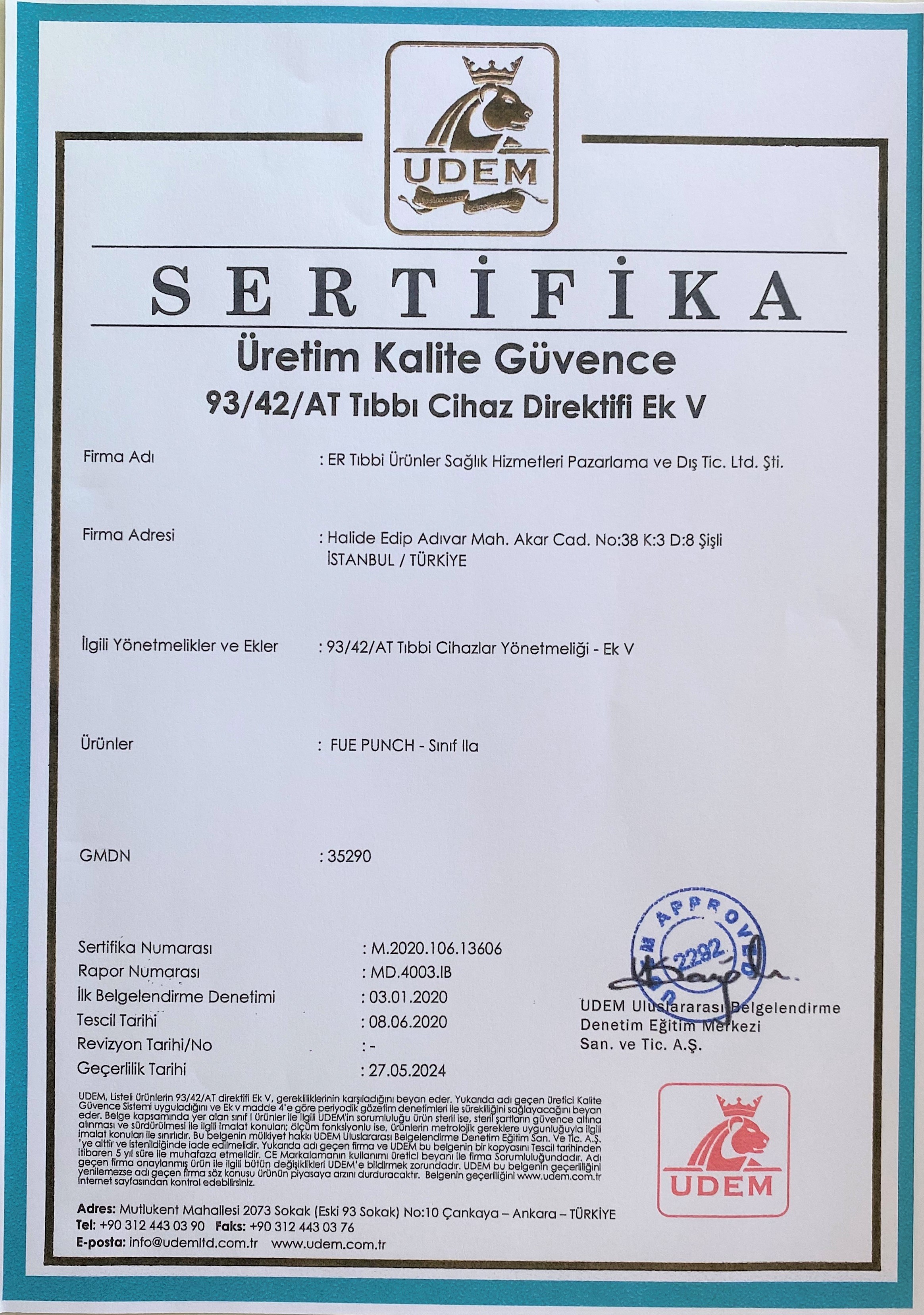 ERTIP Fue Punch CE Certificate Turkish