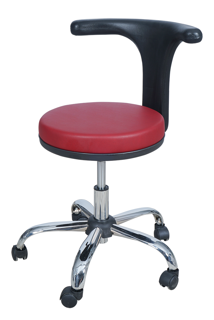 Medical Doctor Stool with T Shaped Backrest (Claret Red)